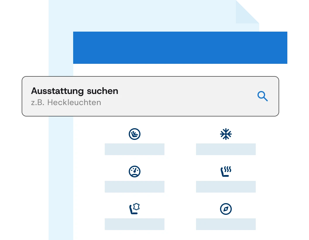 Illustration eines Suchfelds für Fahrzeugausstattung mit Ausstattungssymbolen. Illustration eines Suchfelds für Fahrzeugausstattung mit Ausstattungssymbolen.