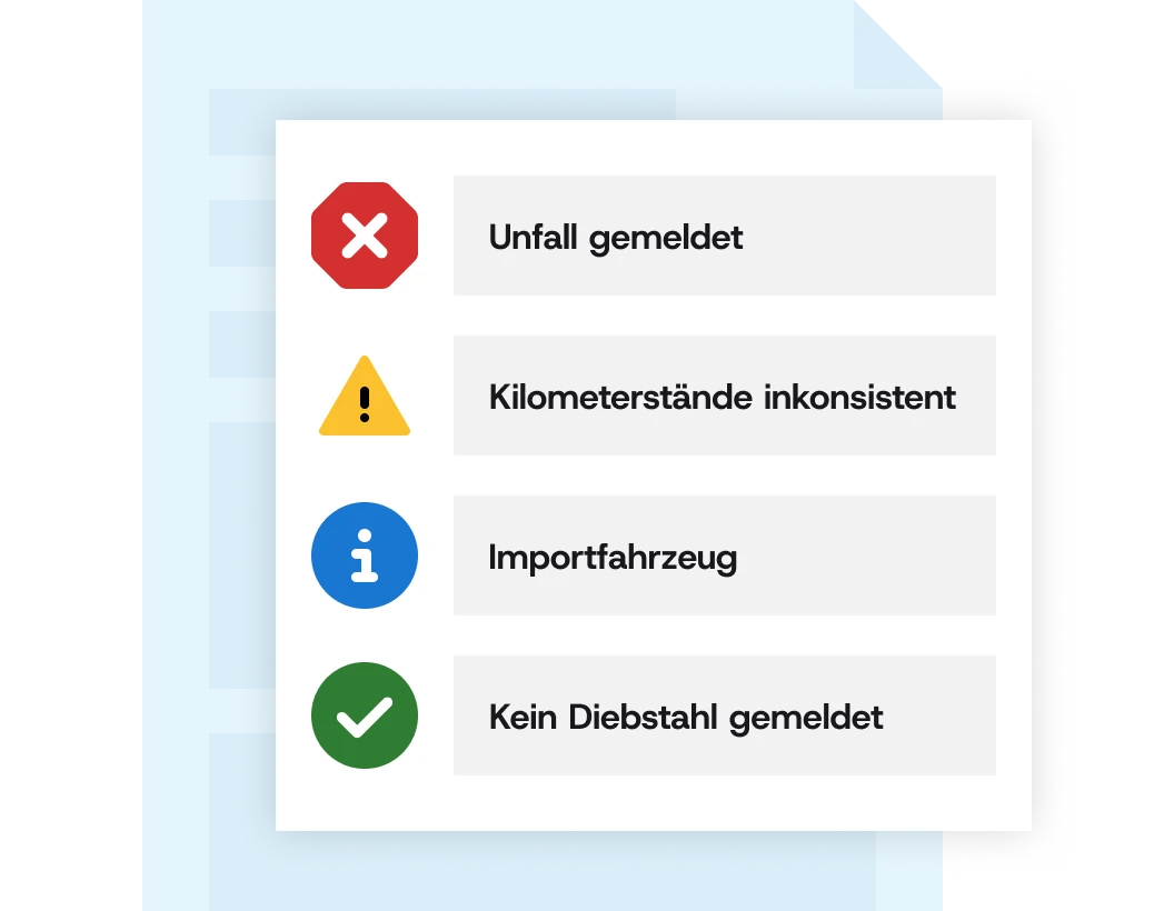 Screenshot des Abschnitts „Quick Check“ des CARFAX Reports. Screenshot des Abschnitts „Quick Check“ des CARFAX Reports.