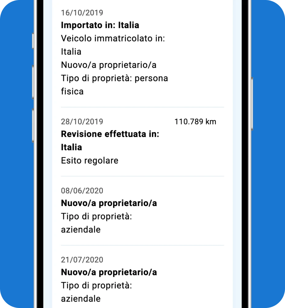 Cambio di proprietà mostrato nel Report CARFAX