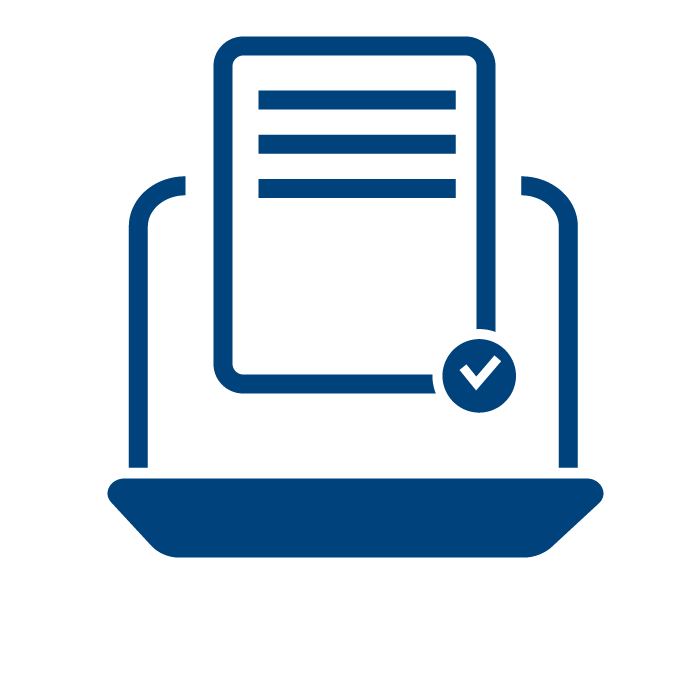 Laptop with a document and checkmark icon, representing instant access to the report.