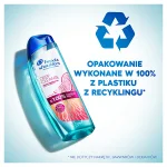 Infografika: butelka szamponu Head&Shoulders - DEEP CLEANSE GENTLE PURIFICATION - OPAKOWANIE WYKONANE W 100% Z PLASTIKU Z RECYKLINGU*; NIE DOTYCZY NAKRĘTKI, BARWNIKÓW I DODATKÓW