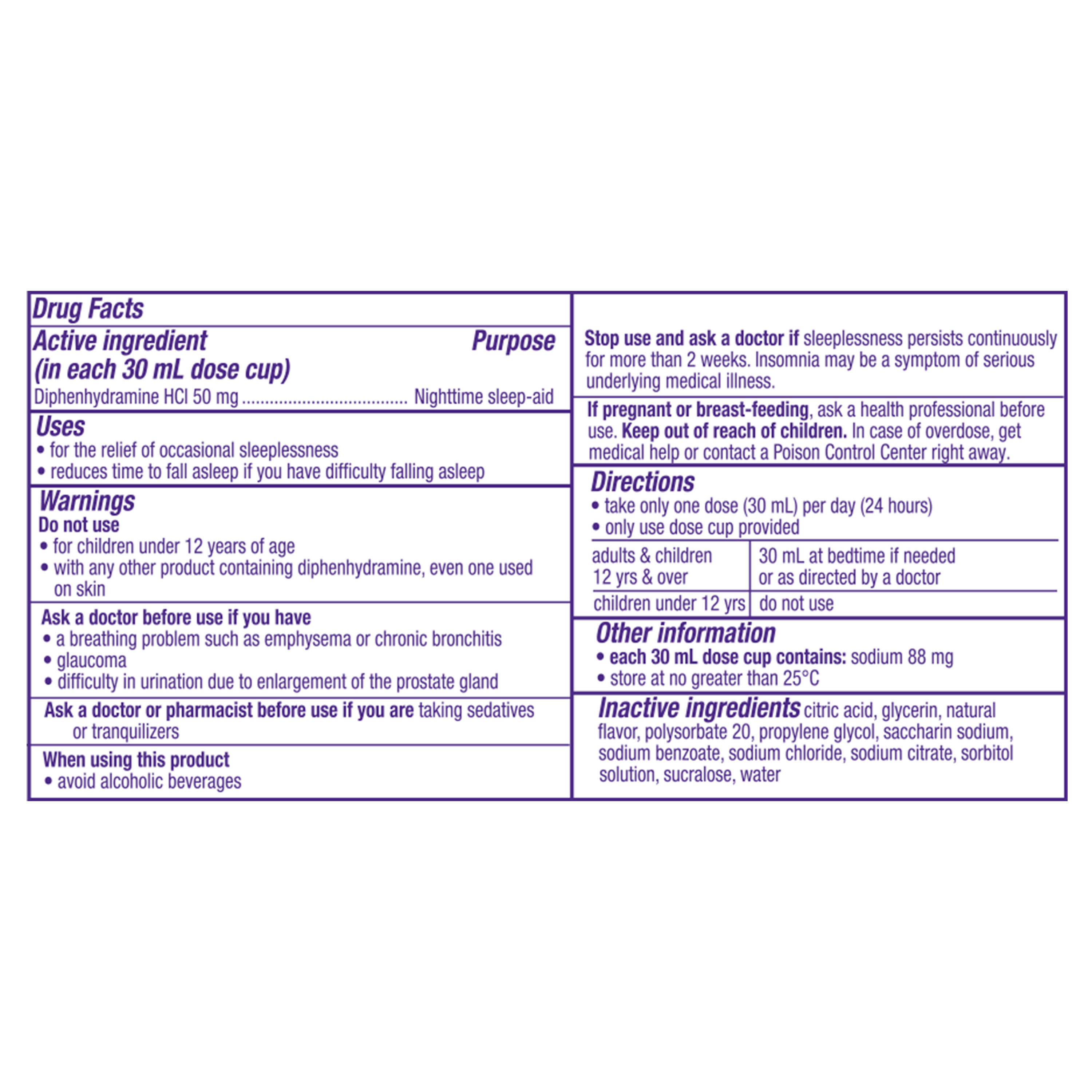 ZzzQuil Alcohol Free Liquid - Label Facts