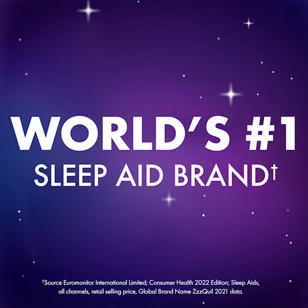 Text "World’s #1 sleep aid brand" on purple starry background.