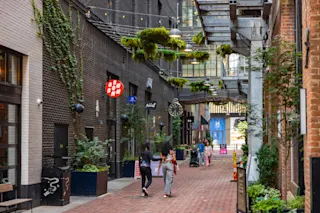 An exterior photo of Parkers Alley behind the Shinola Hotel.