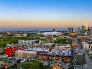 An aerial view of the City Modern housing development in Brush Park, Detroit.
