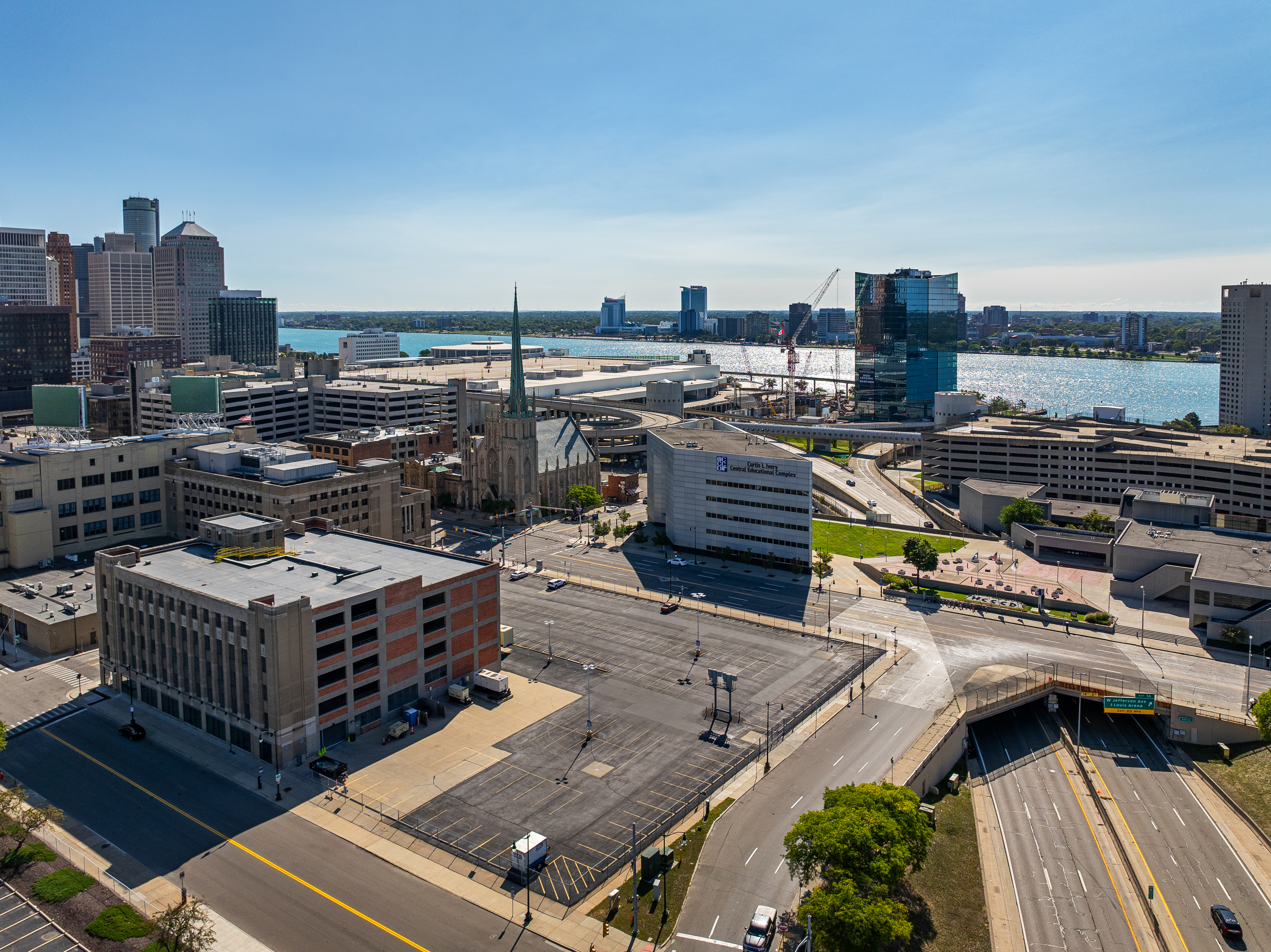 Aerial view of Kahn Parking Lot.