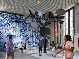 An interior photograph of the HORSE art installation at 1001 Woodward.