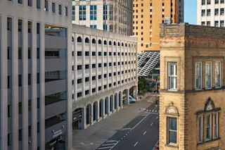 An exterior photograph of One Detroit Garage.