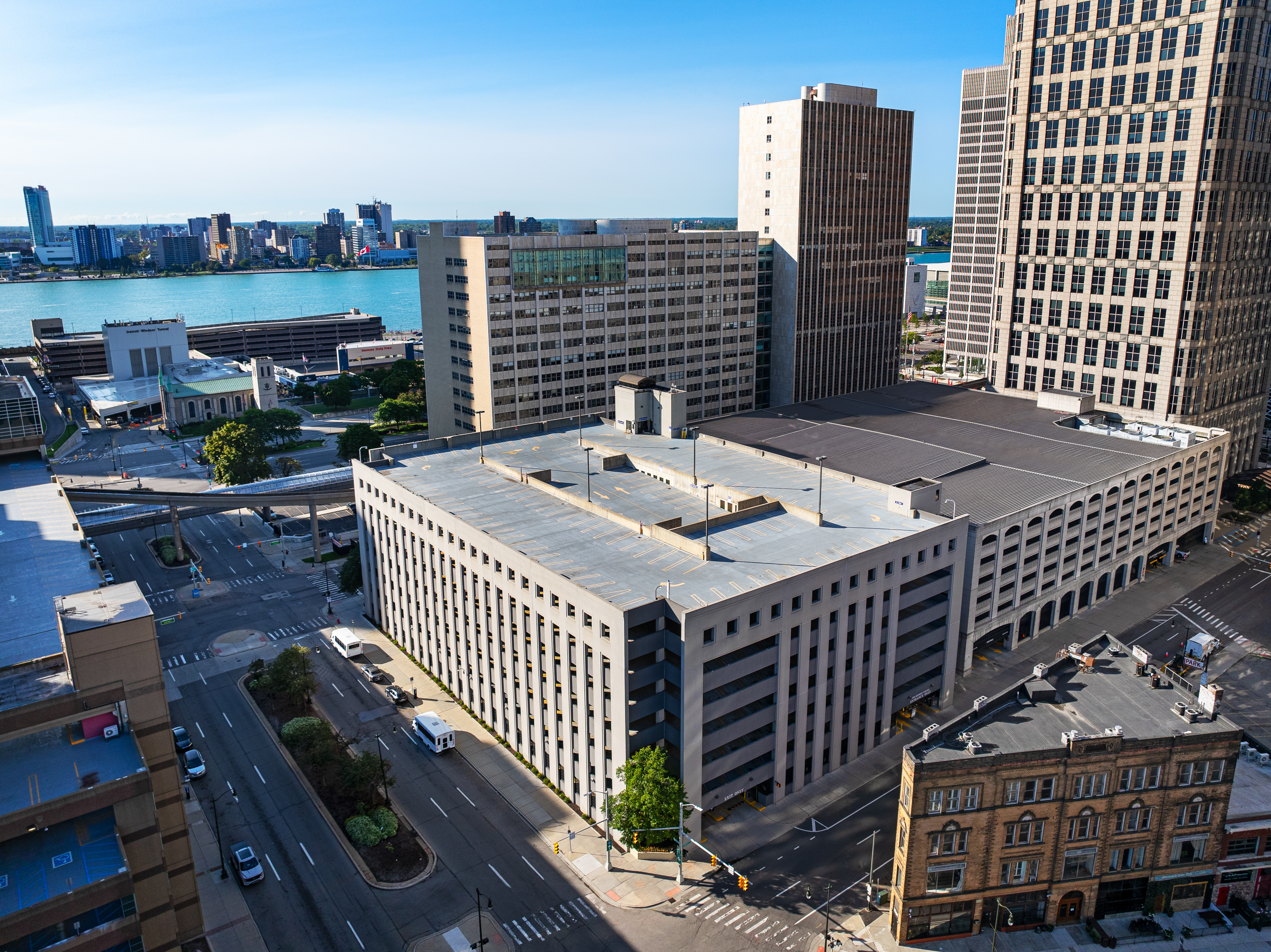 Aerial view of Two Detroit Garage.
