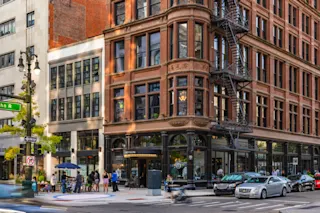 An exterior photo of 1500 Woodward.