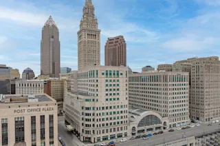 An aerial photograph of 250 W Huron.