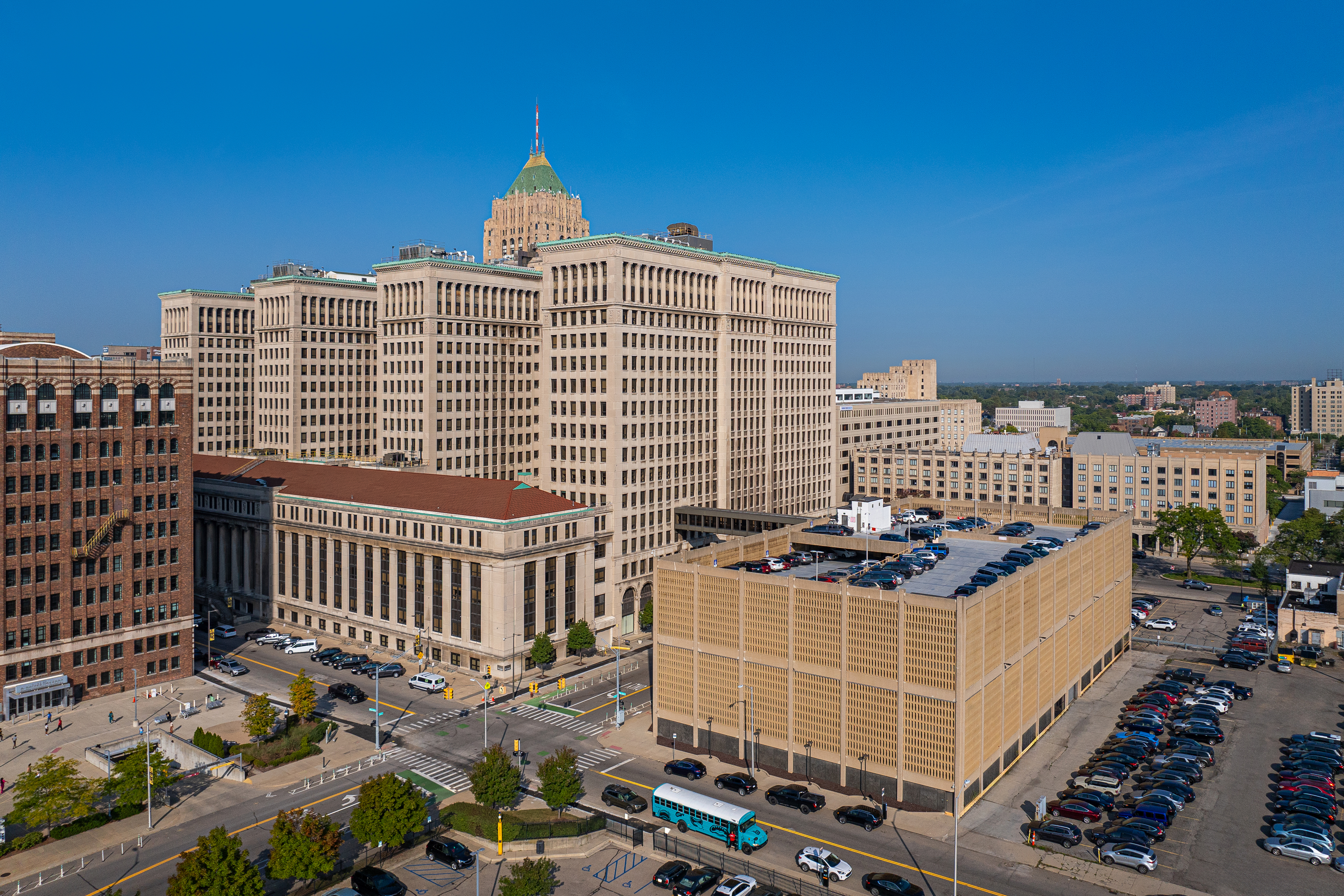 An aerial photograph of Cass Garage.