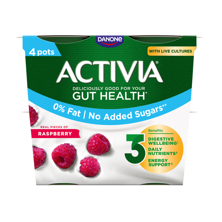 Activia Live Cultures Fat Free No Added Sugar Yogurt  - Raspberry Yogurt 120g 4 pack