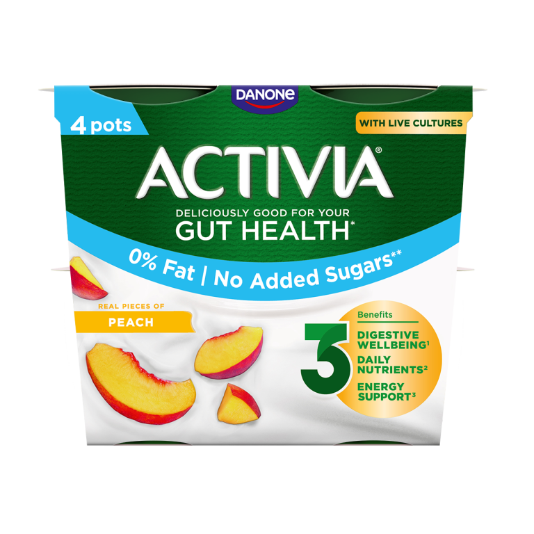 Activia Live Cultures Fat Free No Added Sugar Yogurt - Peach 120g 4 pack