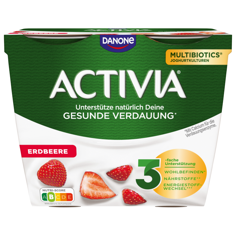 Packung Activia Joghurts Erdbeergeschmack ohne Stückchen