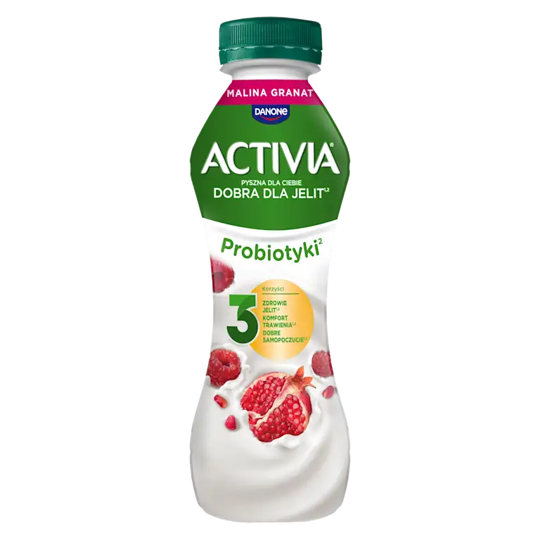 Activia jogurt malina, granat do picia z miliardami bakterii probiotycznych