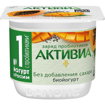 Йогурт Активиа без добавления сахара с манго, виноградом, папайей и чиа 130 г