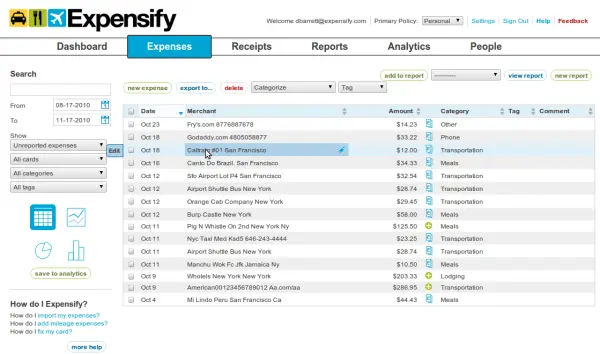 Expensify — Expense report page