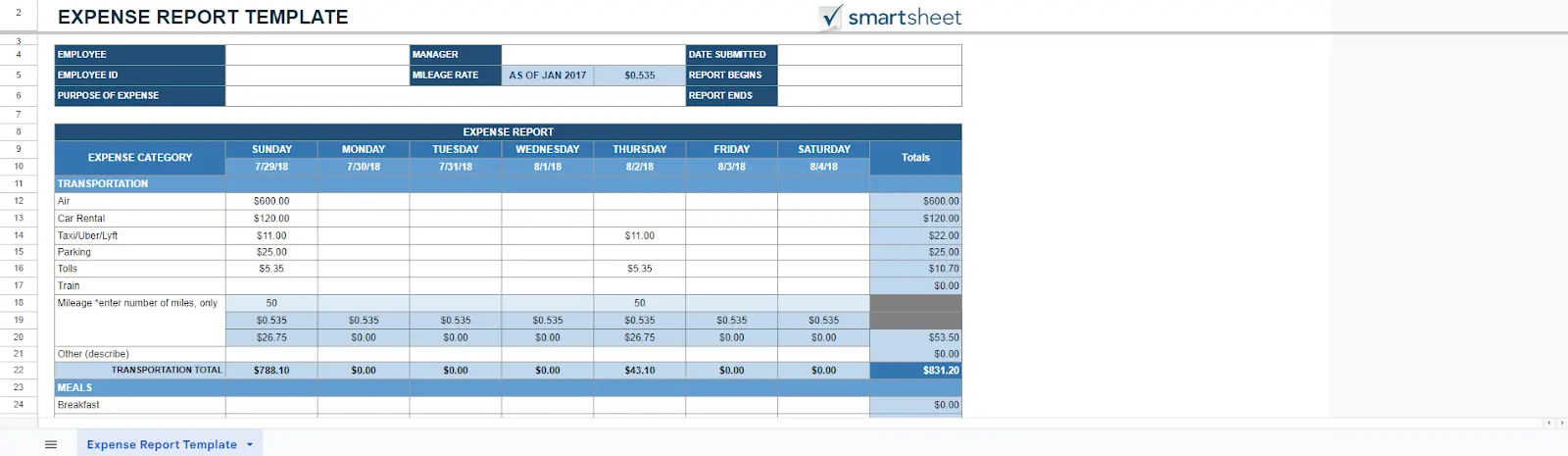 create expense report templates using Google Sheets.