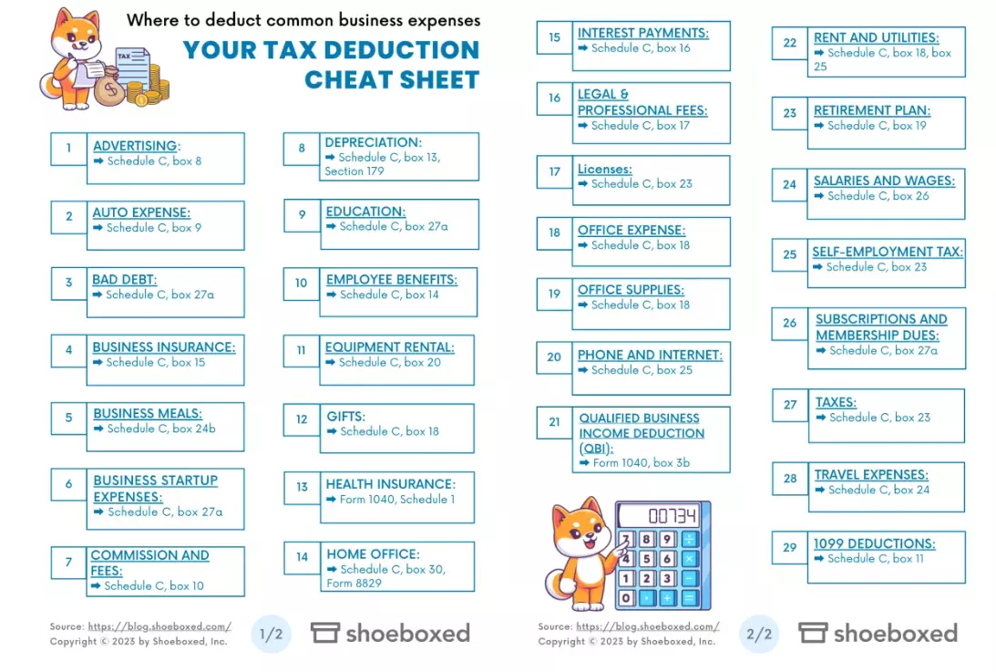 tax deduction cheat sheet for 2024.
