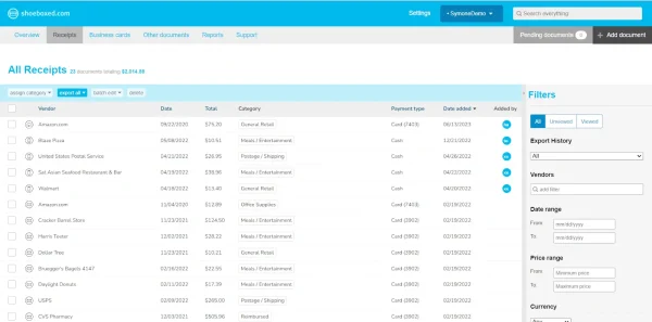 Demo account web dashboard.