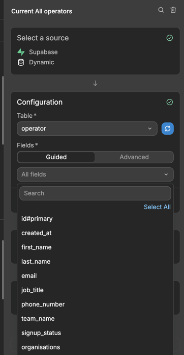 Dans weweb, le plugin natif Supabase te permet de paramétrer tes appels API très facilement