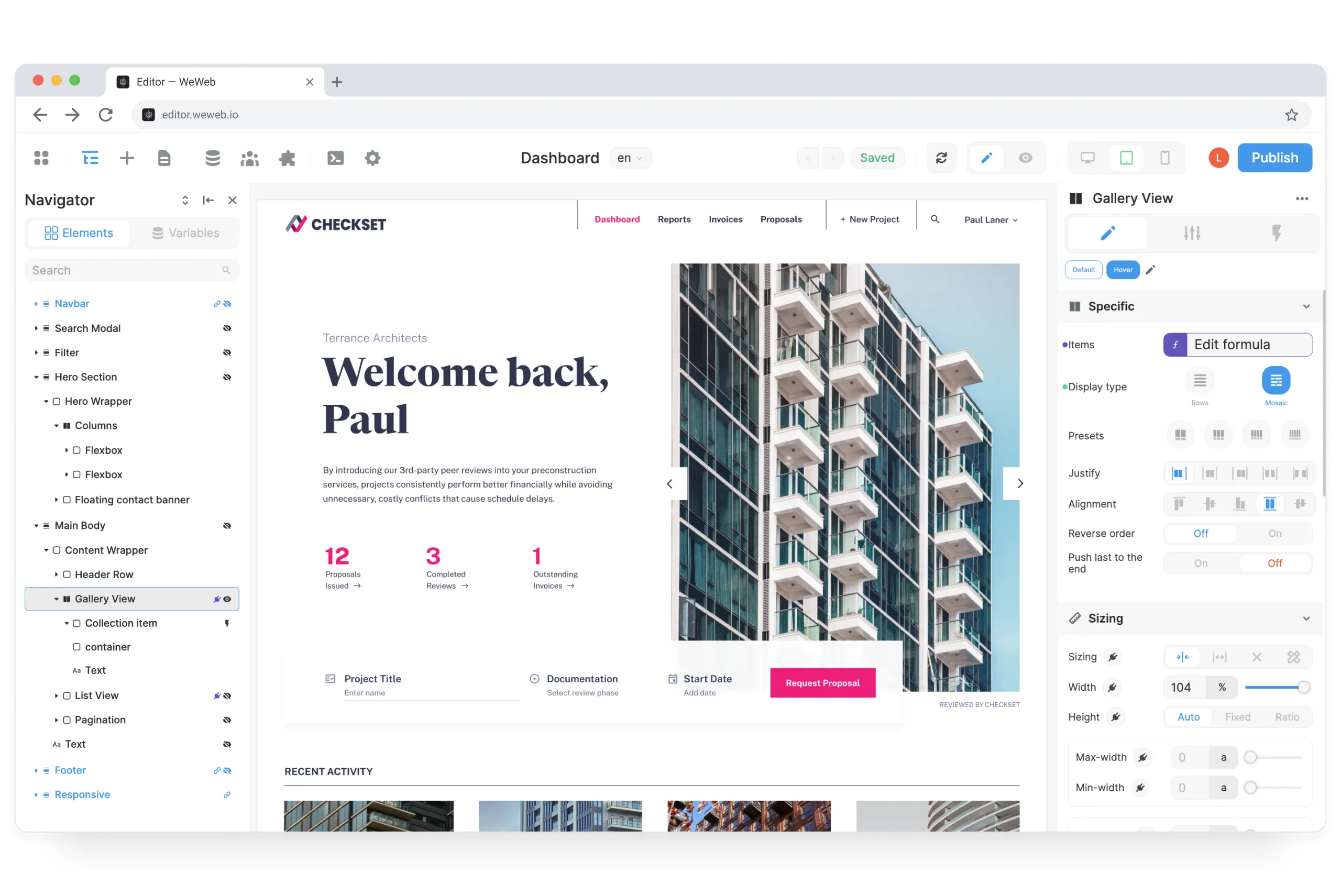 L'interface weweb se rapproche davantage des outils actuels de design comme figma