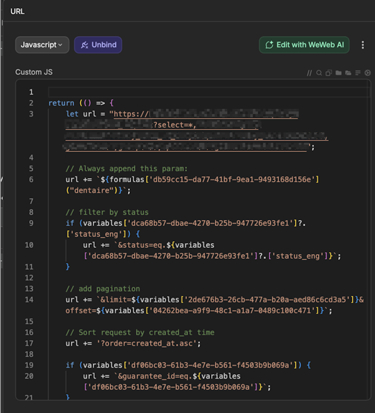 Utilisez du javascript pour rendre votre URL dynamique, et paginer en backend votre requête