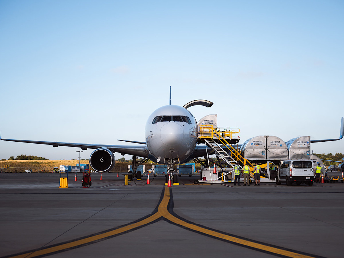 Cargo plane being loaded.