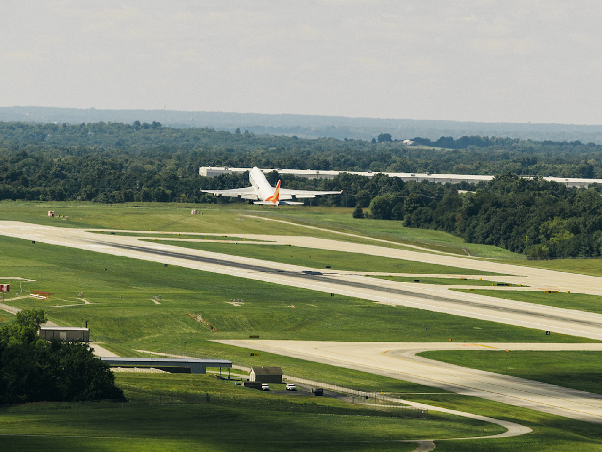A photo of the outside of CVG Airport.