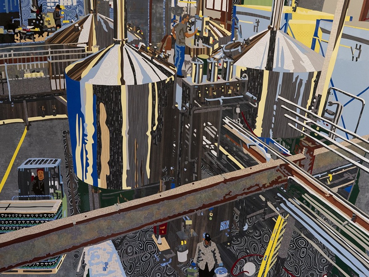 A formica laminate mosaic of the brewing at Rhinegeist Brewery.