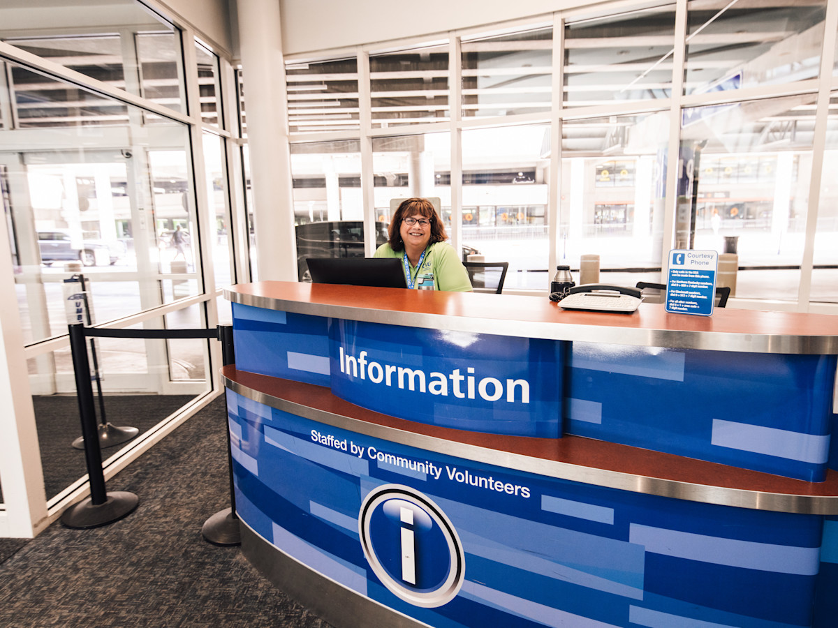 A photo of one of the Information Booths at CVG Airport.