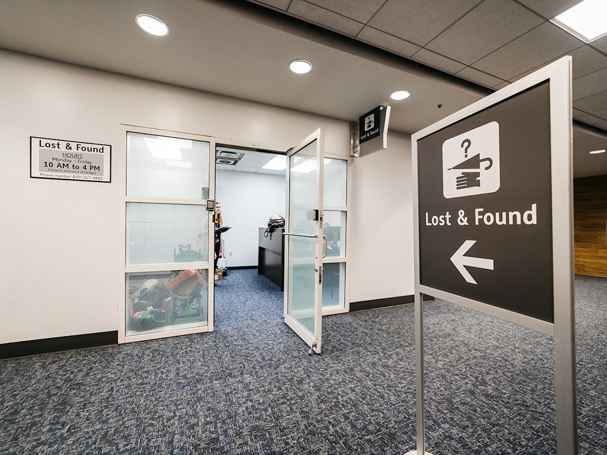 A photo of the Lost and Found office at CVG Airport.