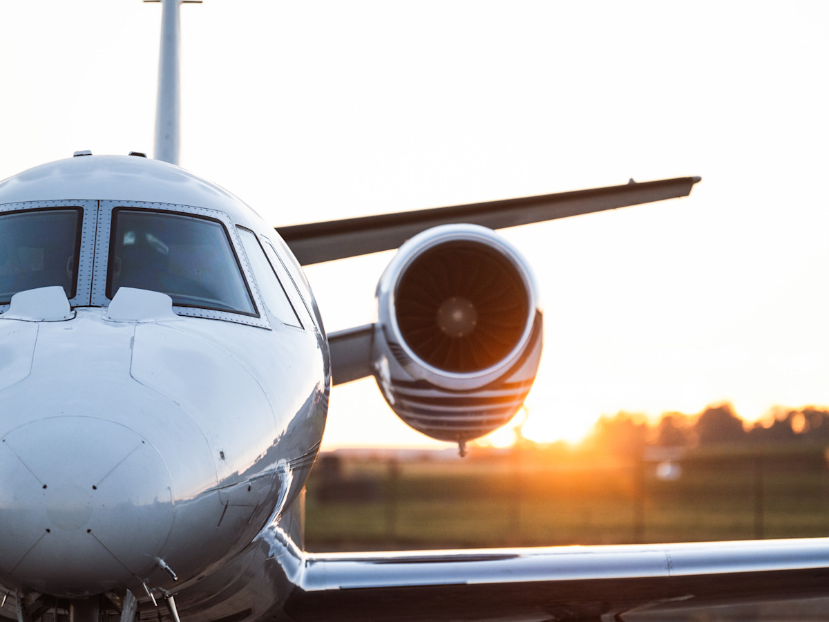 A photo of the front of a plane.