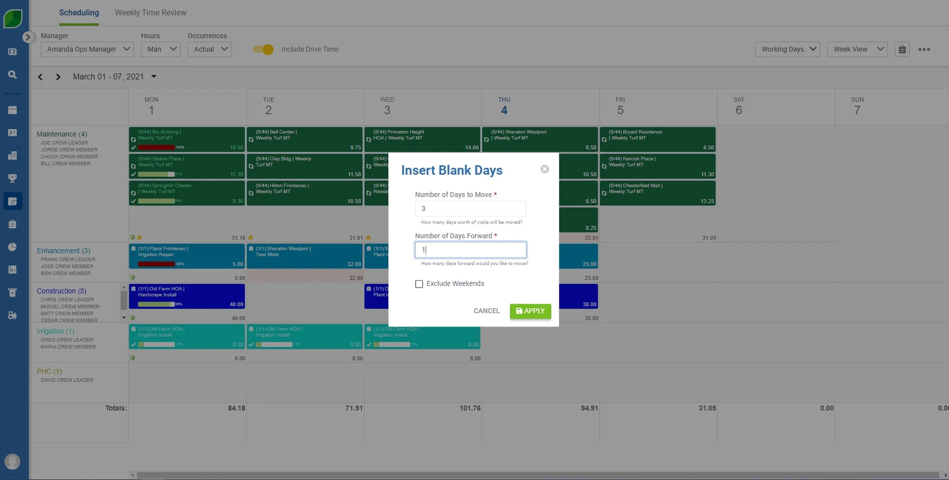 Product Screenshot | Scheduling [Insert Blank Days]