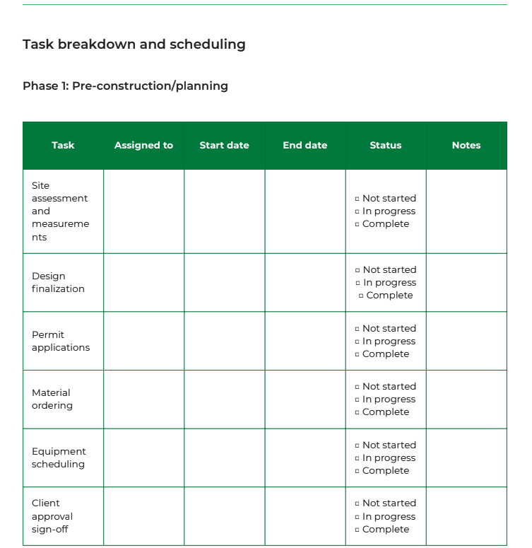 Landscaping project management template screenshot Landscaping project management template screenshot