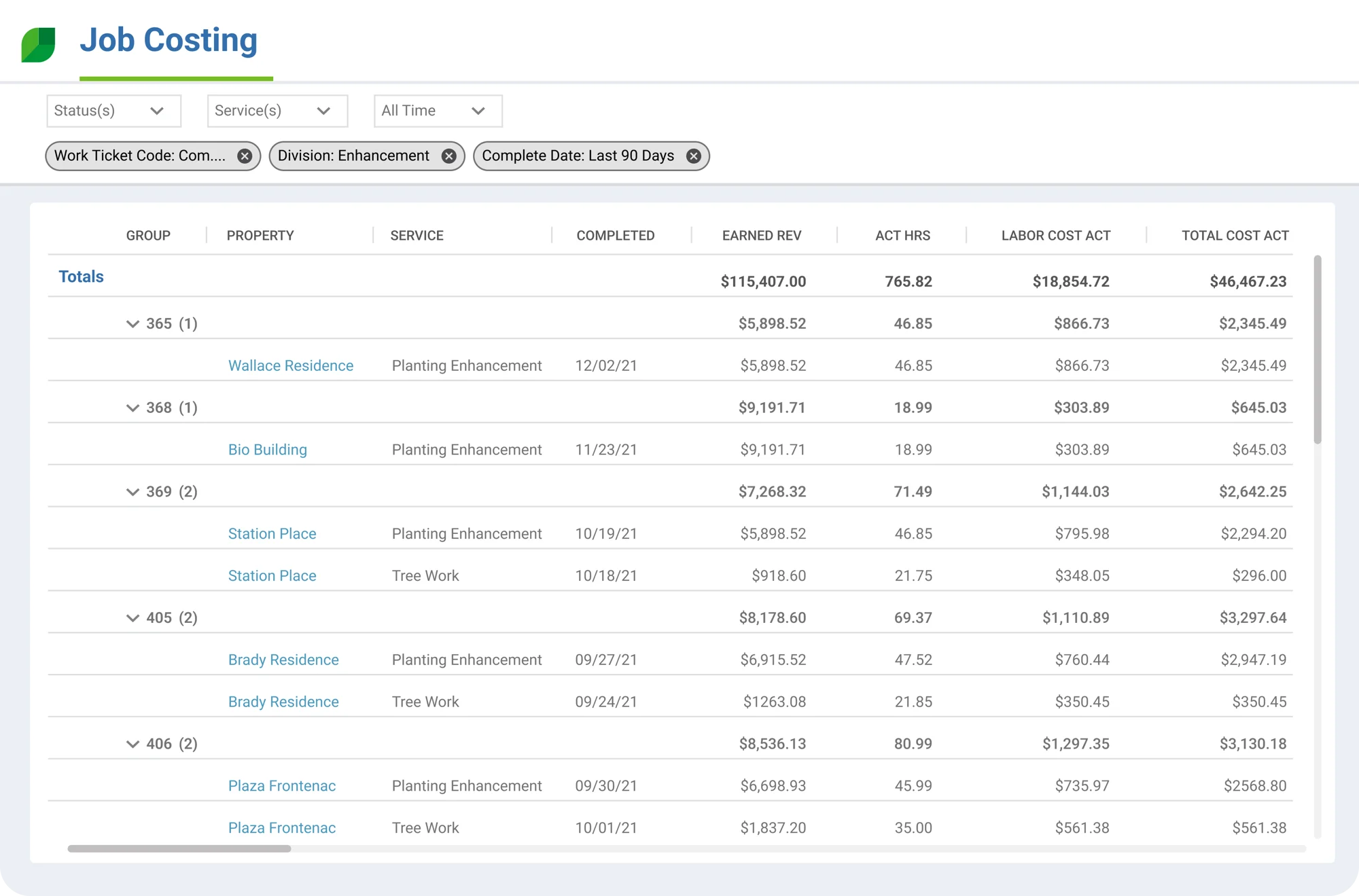Aspire s job costing feature Aspire s job costing feature