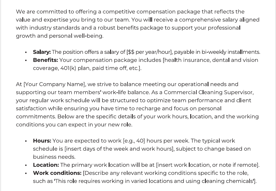 Free Job Offer Template for Commercial Cleaning Supervisors (+PDF Download) > Screenshot 3 Free Job Offer Template for Commercial Cleaning Supervisors (+PDF Download) > Screenshot 3
