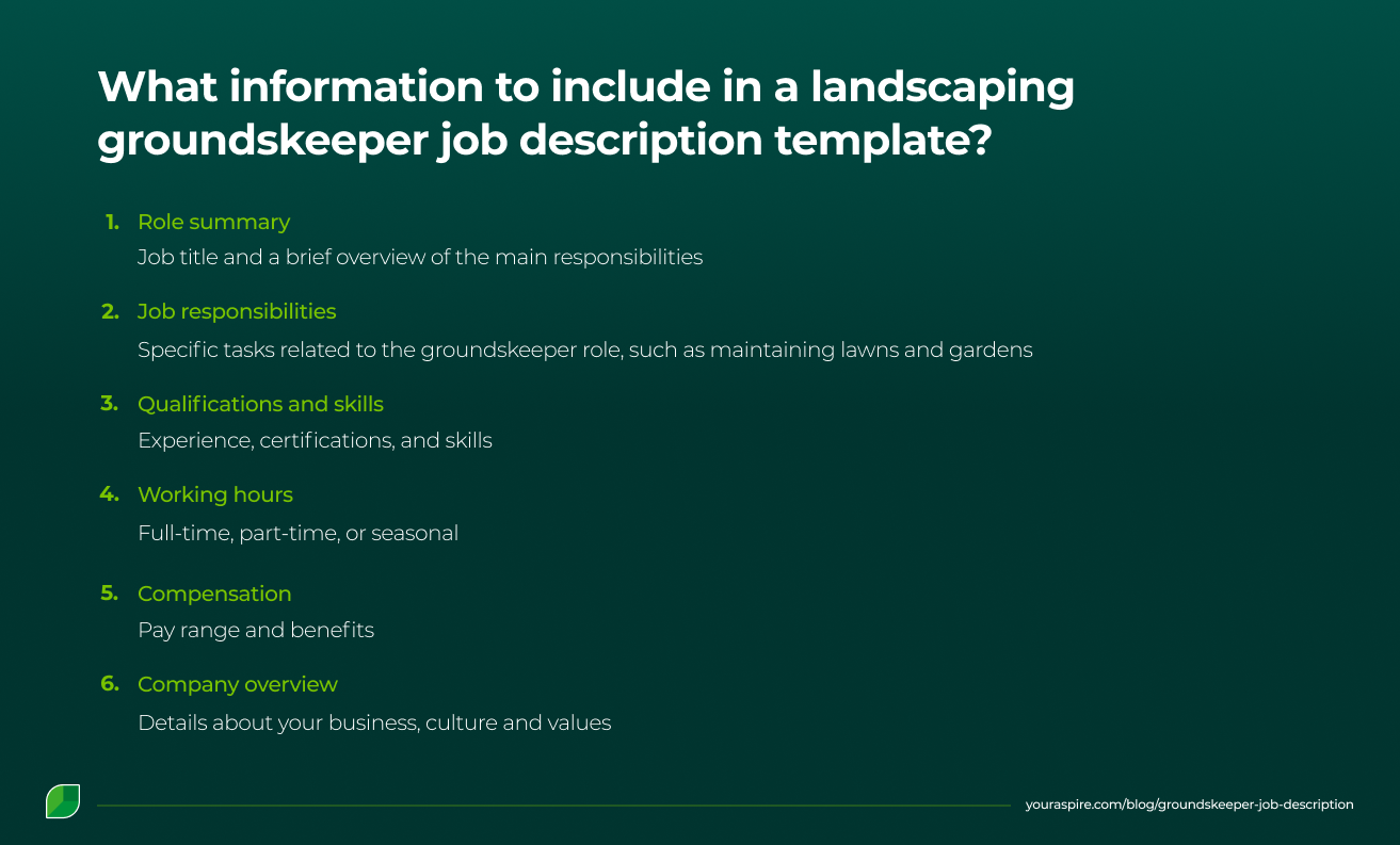 What information should I include in a landscaping groundskeeper job description template What information should I include in a landscaping groundskeeper job description template