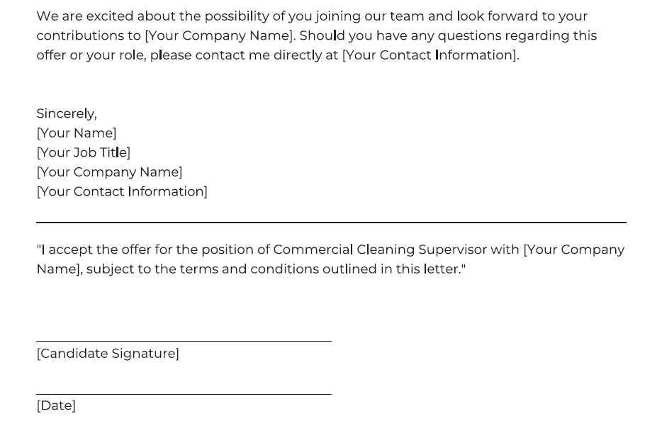 Free Job Offer Template for Commercial Cleaning Supervisors (+PDF Download) > Screenshot 2 Free Job Offer Template for Commercial Cleaning Supervisors (+PDF Download) > Screenshot 2