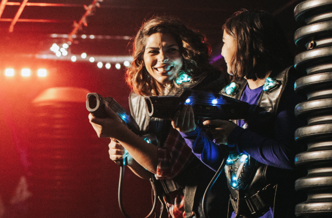 Playing Laser Tag at Main Event 