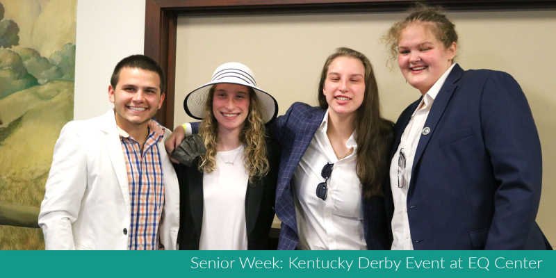 Photograph of students dressed for the Kentucky Derby Event at EQ Center as a part of Senior Week. 