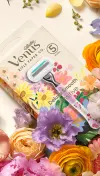 Venus Deluxe Smooth Sensitive + Rifle Paper Co. Razor, package with the colorful background