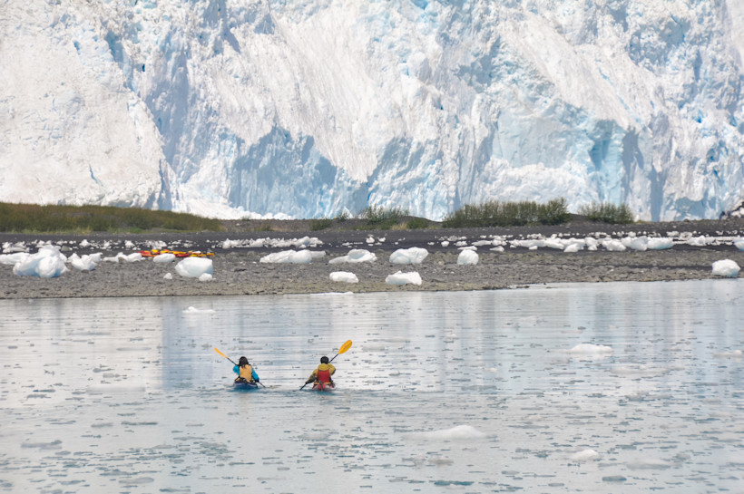 Kayakers in Front of Aialik Glacier, Kenai Fjords National Park