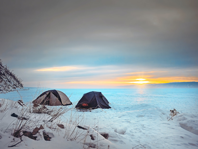 Tents in a snowy area