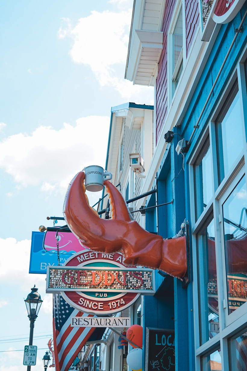 The colorful shops that line the streets of Bar Harbor, Maine.