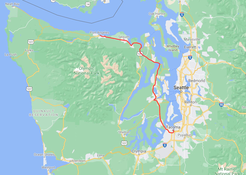 Tacoma to Port Angeles, Map of Tacoma to Port Angeles
