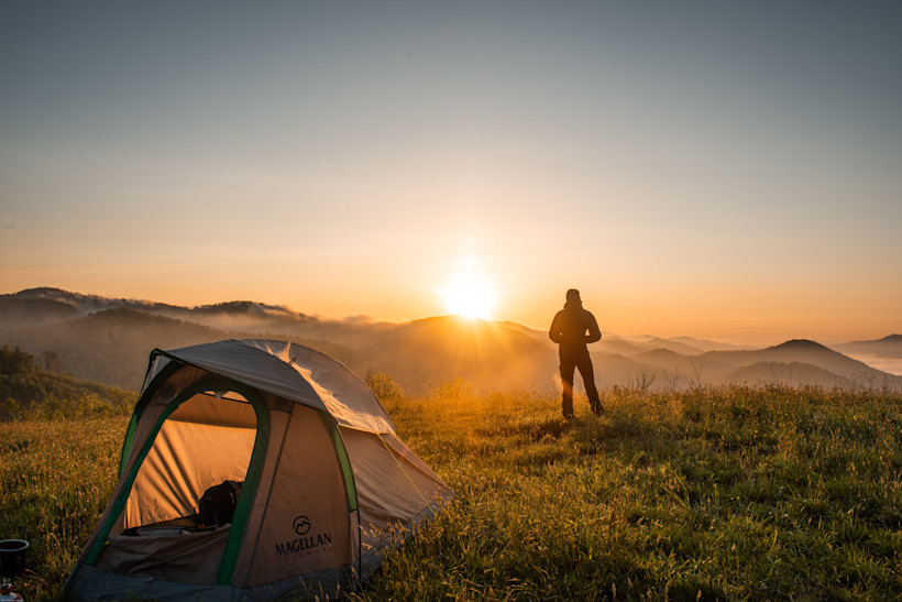 A stunning morning sunrise while camping.