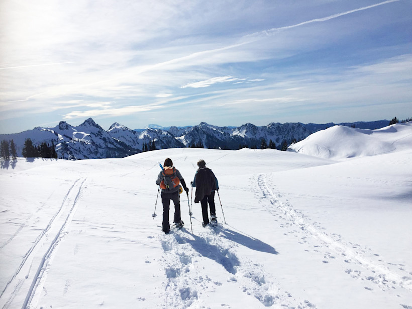 Snowshoers on Mazama Ridge trail copy
