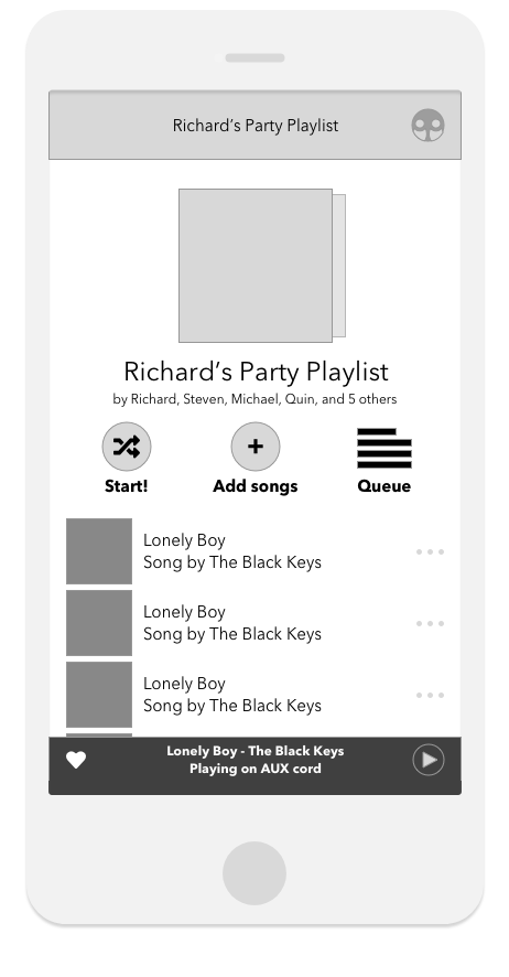 The party playlist screen.